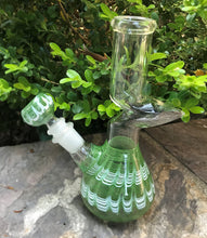 8" Beaker Zong Bong with Decorative Green Design 14mm Male Bowl with same Design - Green Lattice