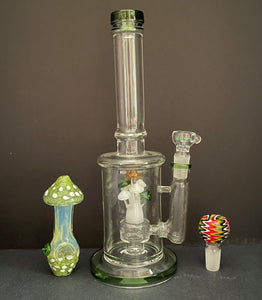 Collectible 11.5" Glass Rig w/Multi Color 'Shrooms inside & Mushroom pipe