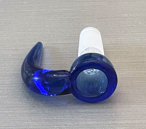 Thick Blue Glass One Horn 14mm Male Bowl with 7 Holes Screen Built in