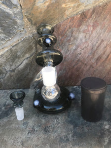 6" Collectible Unique Thick Glass Rig/Pipe w/14mm Male Slide Bowl & Pop Top Container - Smokin'
