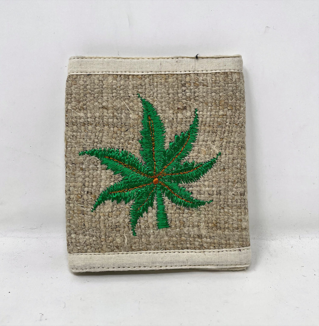Pure Hemp Unisex Tri Fold Wallet w/Green Embroidered Marijuana Leaf