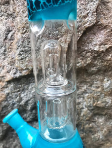 Double Dome Perc 12" Glass Bong Slide in Glass Stem w/Bowl Glass Star Screens - Turquoise