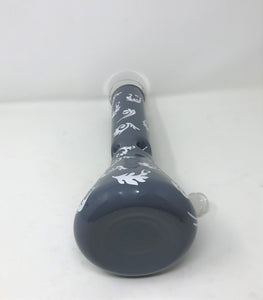 Elegant 12" Thick Glass Beaker Bong & 14mm Bowl - Gray w/White Decal Designs