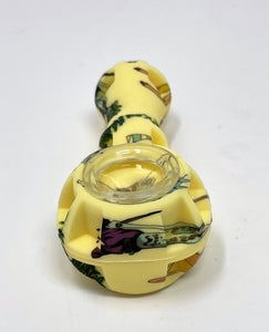Collectible 4" Thick Silicone Hand Pipe Glass Bowl w/Tool & Compartment R&M