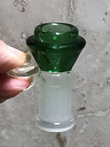 14mm Female Thick Glass with Clear Disc Handle Slide Bowl - Shamrock