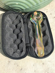 5" Thick Glass Best Fumed Glass Spoon Pipe Zipper Padded Hard Case - Pinky Green