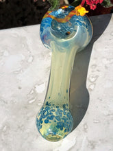 New! 4" Fumed Handmade Glass Spoon Hand Pipe in White & Blue accents - Design can vary