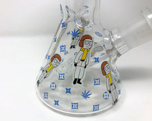 8" Glow in the Dark, Morty Design on Thick Glass Beaker Bong w/14mm Bowl