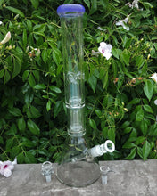 18" Thick Glass Beaker Bong with Double Dome Perc & Double Shower Perc including 3 Bowls & Purple Lip Top