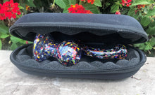 6" Multi Color Splatter Glass Bubbler w/Zipper Padded Hard Case in Black