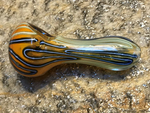 Best Thick 4" Fumed Glass, Spoon/Hand Pipe with Bowl - Golden Blue