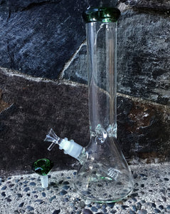 Best Thick Glass Beaker 13" Bong Pipe w/Green at Mouth Rim Green Diamond Bowl