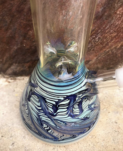 18" Fumed Glass Best Beaker Bong & Quartz Banger, Round Bowl w/Beads Carb Cap - Bluer Mood