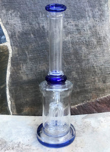 10.5" Bent Neck Thick Glass Water Rig with 4 Arm Shower Perc's & 2 -14mm Bowls - Dark Blu