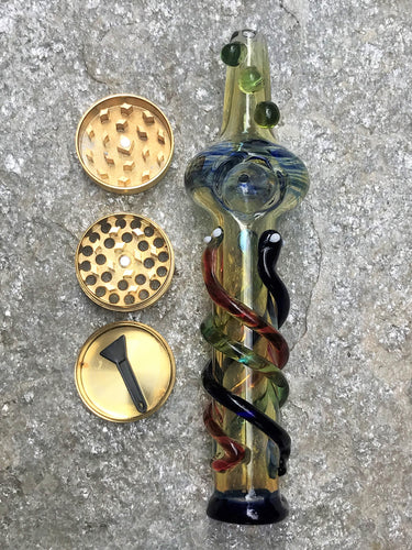 7” Best Steam Roller Hand/Spoon Pipe, Handmade in Heavy Glass with Pipe Bowl & 3-Part Grinder - Colors & Size Can Vary