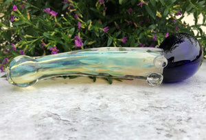 Fumed Thick Glass 6" Sherlock Spoon Hand Pipe with Blue Bowl