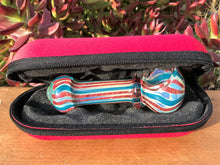 Best 4.5" Handmade Fumed Glass Spoon Hand Pipe Zipper Padded Hard Case - Candy Cane Swirl