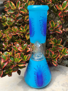 8" Glass Beaker Dome Perc. Water Bong including Ice Catcher and Slide in Stem Bowl - Blue Centipede