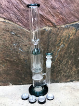 Straight Thick Glass 14.5" Rig Honeycomb Perc. 8 Arm Tree Perc 4 Part Grinder - Green Smoke