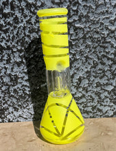 Yellow Design 8" Beaker Bong Dome Perc Glass Slide in Stem w/Bowl