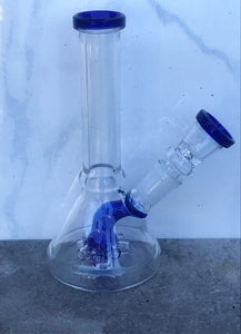 6” Straight Neck Glass Beaker Base Bong w/14mm Male Bowl Slide - Blue