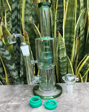 10.5" Thick Glass Water Rig Perc with 18mm Male, Quartz Banger, Tool & Container - Grass Green