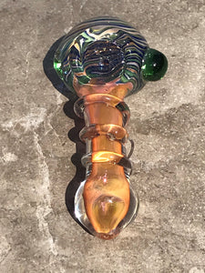 4.5" Thick Glass, Handmade Best Hand Pipe w/Fumed Glass - Fire Swirl Handle
