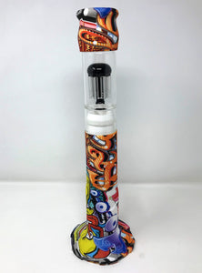 15" Silicone Detachable Bong, 8 Arm Tree Perc w/Cool Graphic Design & 4" Hand Pipe