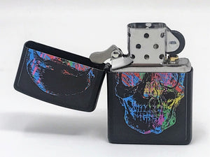 Zippo Lighter - Black Matte Skull Design with Accents