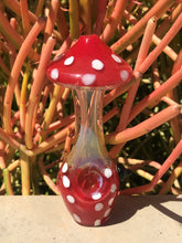 Collectible 4.5" Fumed Glass Handmade Mushroom Hand Pipe - Red on Red