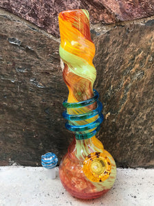 Best! 12" Multi Swirl, Thick Soft Glass Water Bong Glass on Glass with 2 Herb Bowls