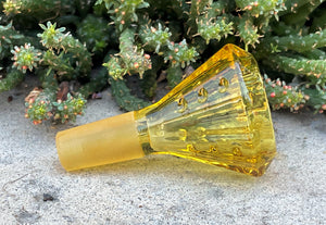 Yellow Thick Glass Funnel Shape 14mm Male Slide Herb Large Bowl