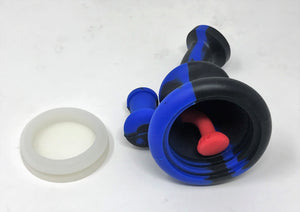 5" Mini Detachable Silicone Rig w/Electric Blue & Black Graphic Design, Quartz Banger & Bowl
