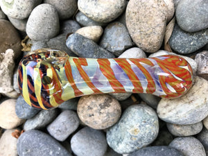 Thick Fumed Glass 3.5" Spoon Hand Pipe - Tiger Stripe Swirl