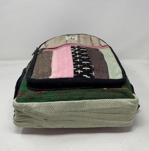 Pure Hemp Multi Pocket BackPack - Green & Pink