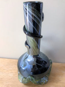 9" Bold Thick Soft Glass Water Bong w/14mm Glass Downstem Slider Piece - Heavy Metal