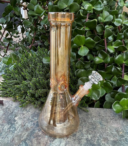 12" Beautiful Shimmering Peach in Thick Glass Beaker Bong