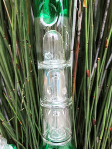 Triple Dome Perc. 14" Beaker Bong Ice Catcher Slide in Stem with Bowl - Emerald