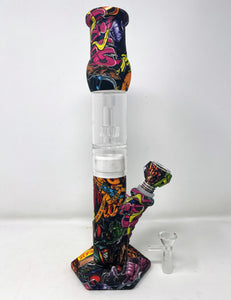 13" Silicone & Glass Water Pipe/Bong with Shower & Dome Perc - Graphic Design