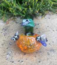 Collectible Handmade Thick Glass 5" Hand Pipe with Glass Bees