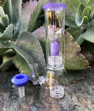 8" Thick Glass Beaker Double Shower Perc & Dome Perc Rig 14mm Diamond Bowl - Lilac