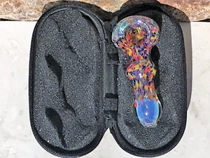 New! 3.5" Confetti Fumed Handmade Glass Spoon Hand Pipe Zipper Padded Case