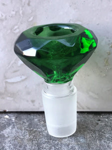 New! Thick Glass 18mm Male Large Round Green Diamond Cut Herb Bowl