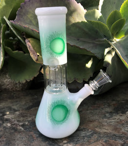 8" Glass Beaker Bong, Dome Perc & Ice Catchers, Slide in stem with Bowl Attached - Jellyfish