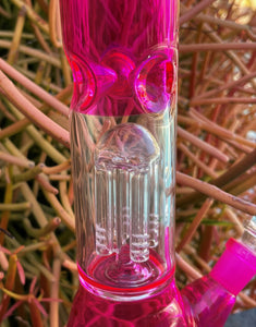 Beautiful Pink Transparent Thick Glass Beaker 12" Bong 4 Tree Arm Perc