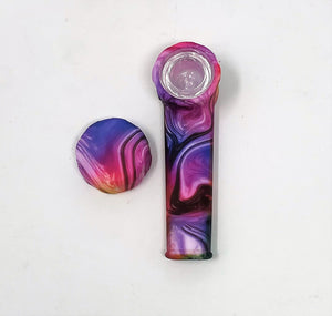 Beautiful Multi Swirl 3.5" Silicone Hand Spoon Pipe w/Glass Bowl & Cap