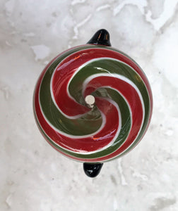 14mm Male Glass Bowl with 2 Notches - Green, Red, White Swirl