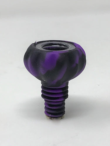 Thick Silicone Herb Bowl 14mm/18mm Dual Use with Glass Screened Bowl - Black n' Purple
