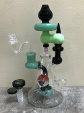 8" Unique & Collectible, Handmade Thick Glass Shower Perc. Rig with 2-14mm Male Bowls - Rocket Launcher