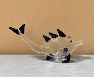 Collectible Handmade 6" Long Clear Thick Glass Fish Hand Pipe with Blue Fins